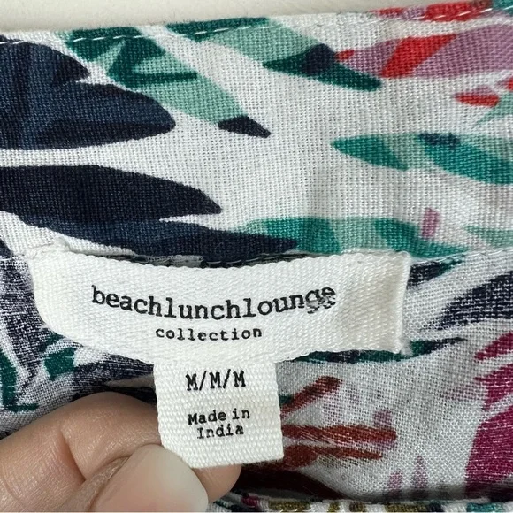 Beach Lunch Lounge Linen Tropical Palm Print Dress Cotton Medium Vacation Cruise - Picture 7 of 11